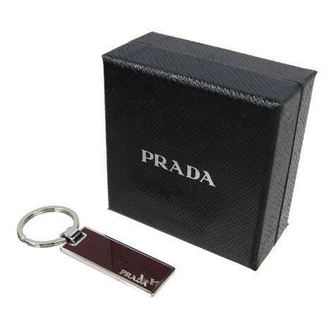 prada rectangle key chain enameled silver tone peonia red|Prada Rubino Red Enamel Silver Metal Keyring Keychain .